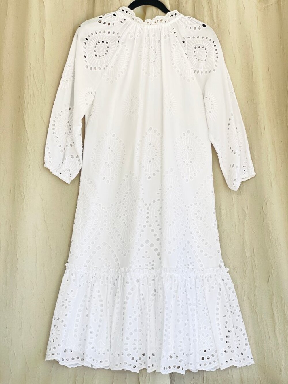 Soft Surroundings Small White Eyelet Peasant Midi Ruffle Dress Cotton 3/4 Sleeve - Picture 11 of 13